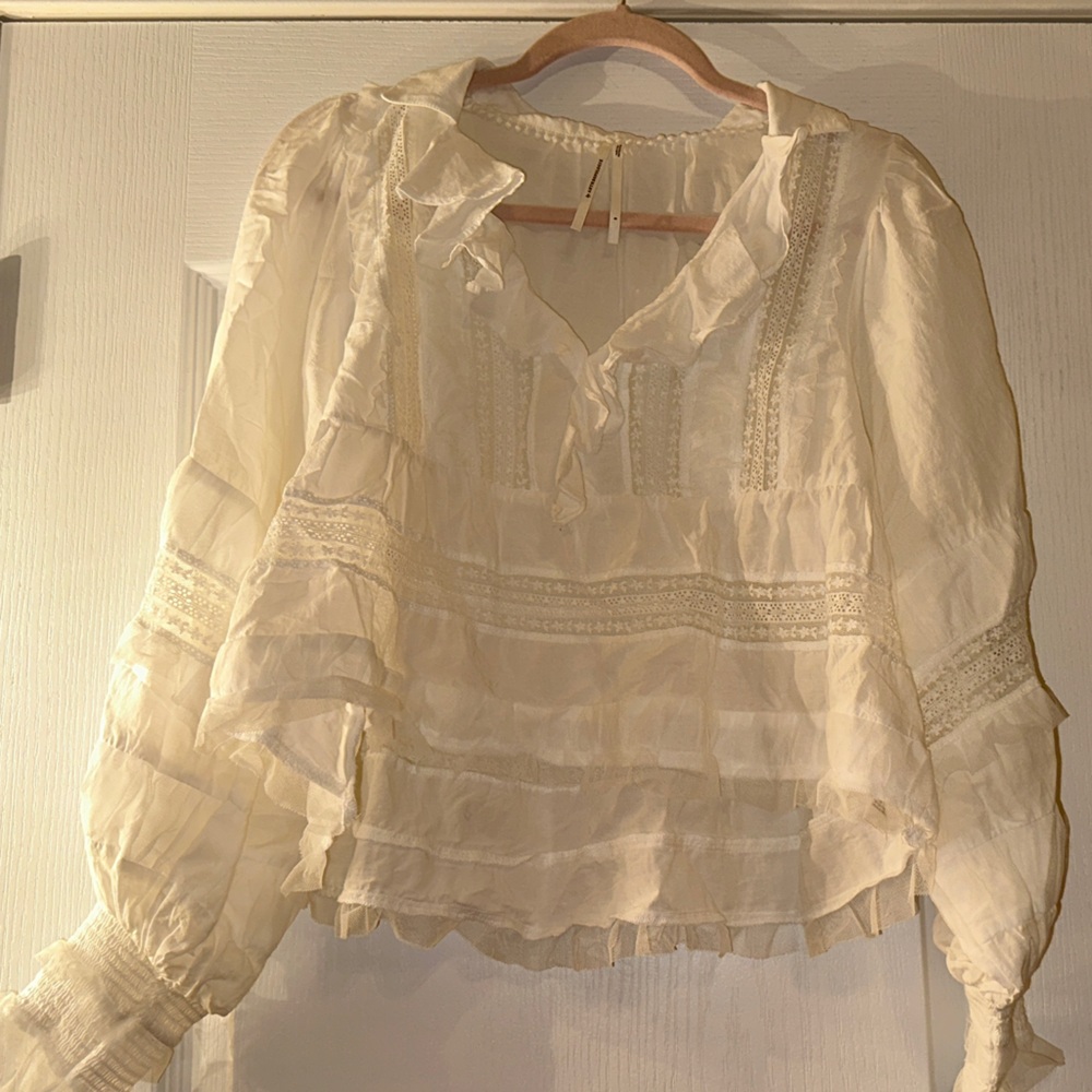 Anthropologie Cream Ruffle Blouse